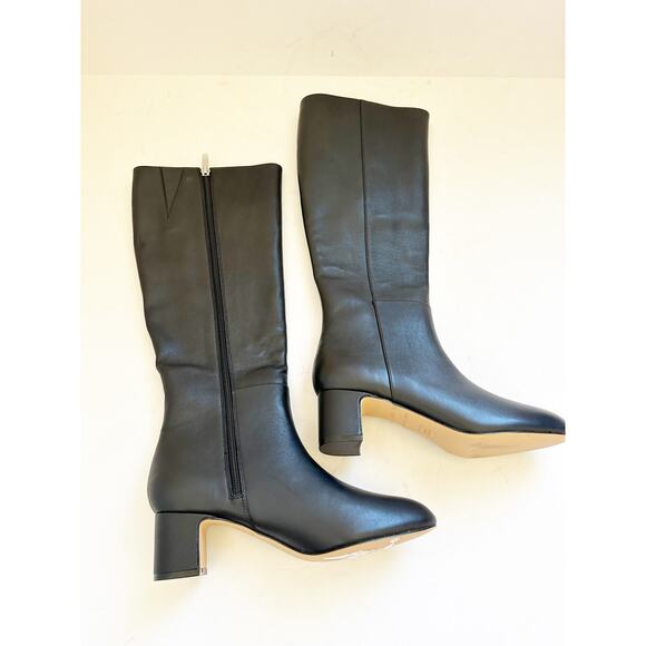 NWOB ann Taylor Block Heel Tall Black Leather Boots 6.5 - Picture 2 of 7